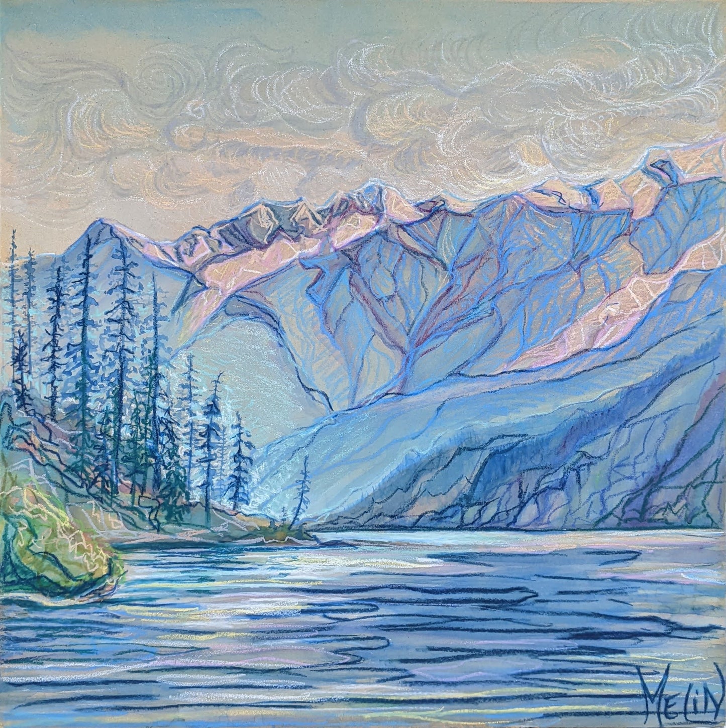 Stehekin print - Water & Oil   12x12